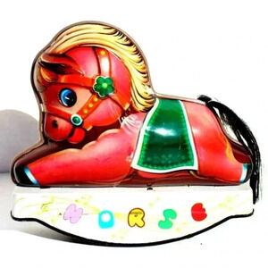 Vintage Wind Up Tin Toy Baby Rocking Horse Race Horse W/ Tail MS 117 China